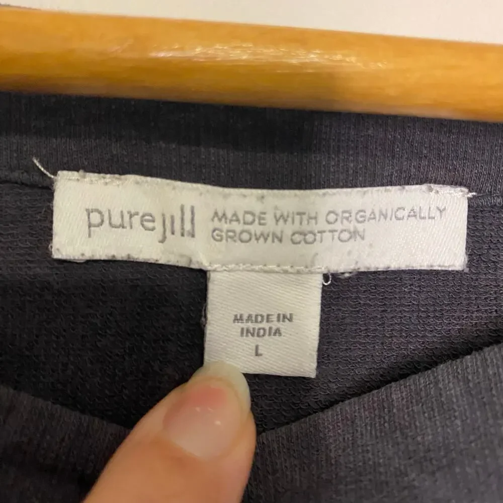 Purejill‎ Organic Cotton Gray White Sweater 3/4 Sleeves Large Lagenlook